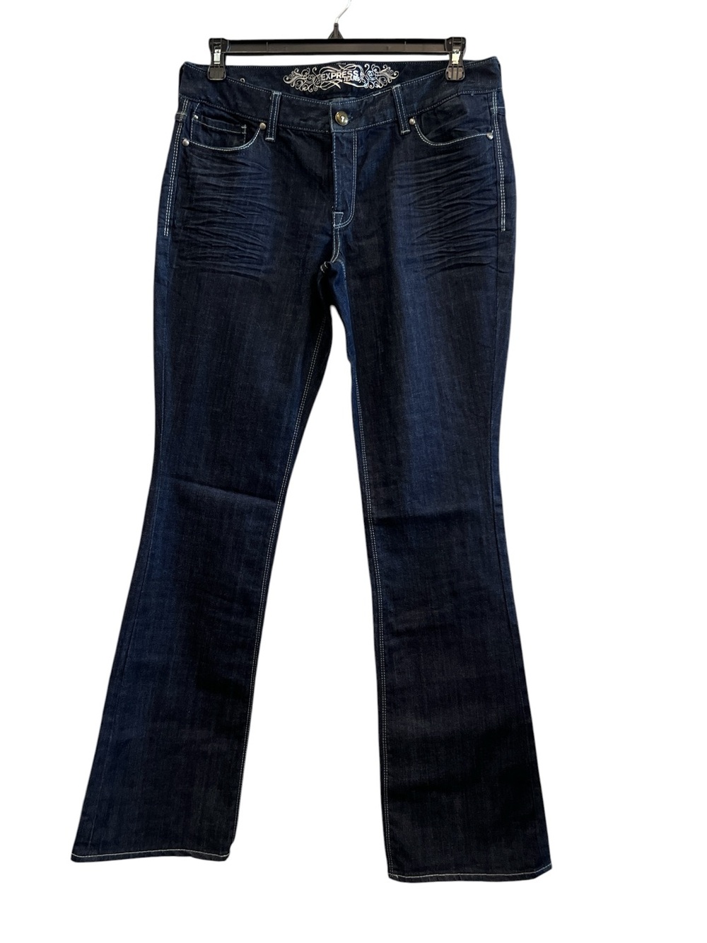 Express Dark Indigo Eva Curvy Fit Mid Rise Bootcut Jeans